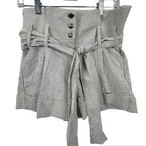 Tokyo Collection Stripe Pleated Belted Cotton High Waist Shorts Size 4 Small